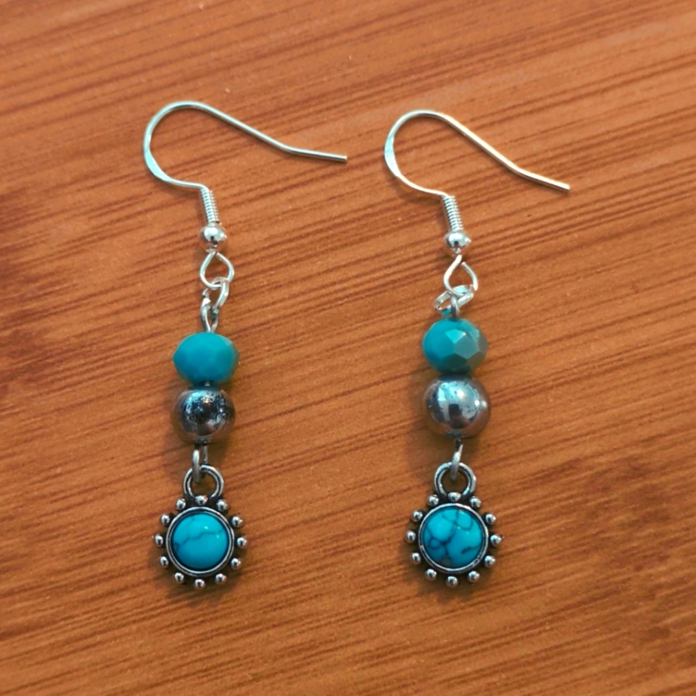 Southwestern Style Beaded Earrings With Colored Stone Pendants